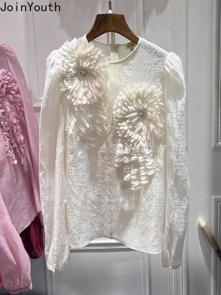 2025 Blusas Mujer De Moda Solid Color Blouse Women Clothing 3D Floral Shirts Long Sleeve O-neck Loose Korean Summer Blouses Tops
