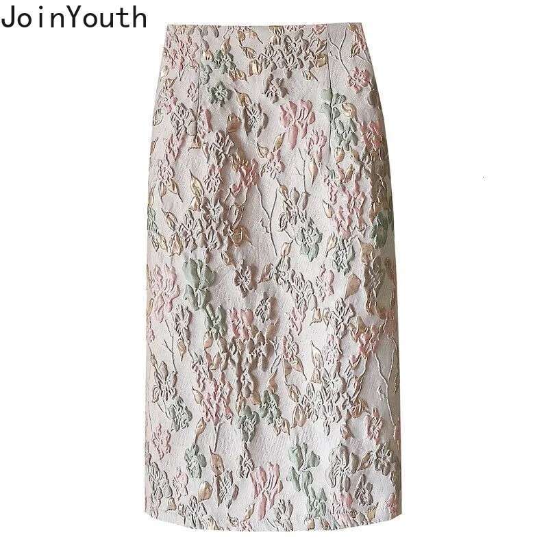 Floral Skirts for Women Korean Jupe 2025 Faldas Mujer De Moda High Waist A-line Fashion Saia Split Bodycon Temperament Skirt