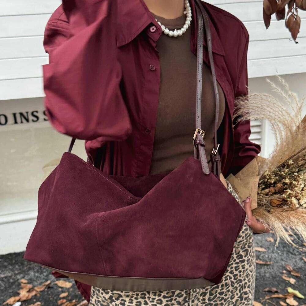 Motingsome Natural Suede Leather Women Boston Bags Roomy Pillow Matte Cowhide Bag 2024 New Crossbody Retro Tote