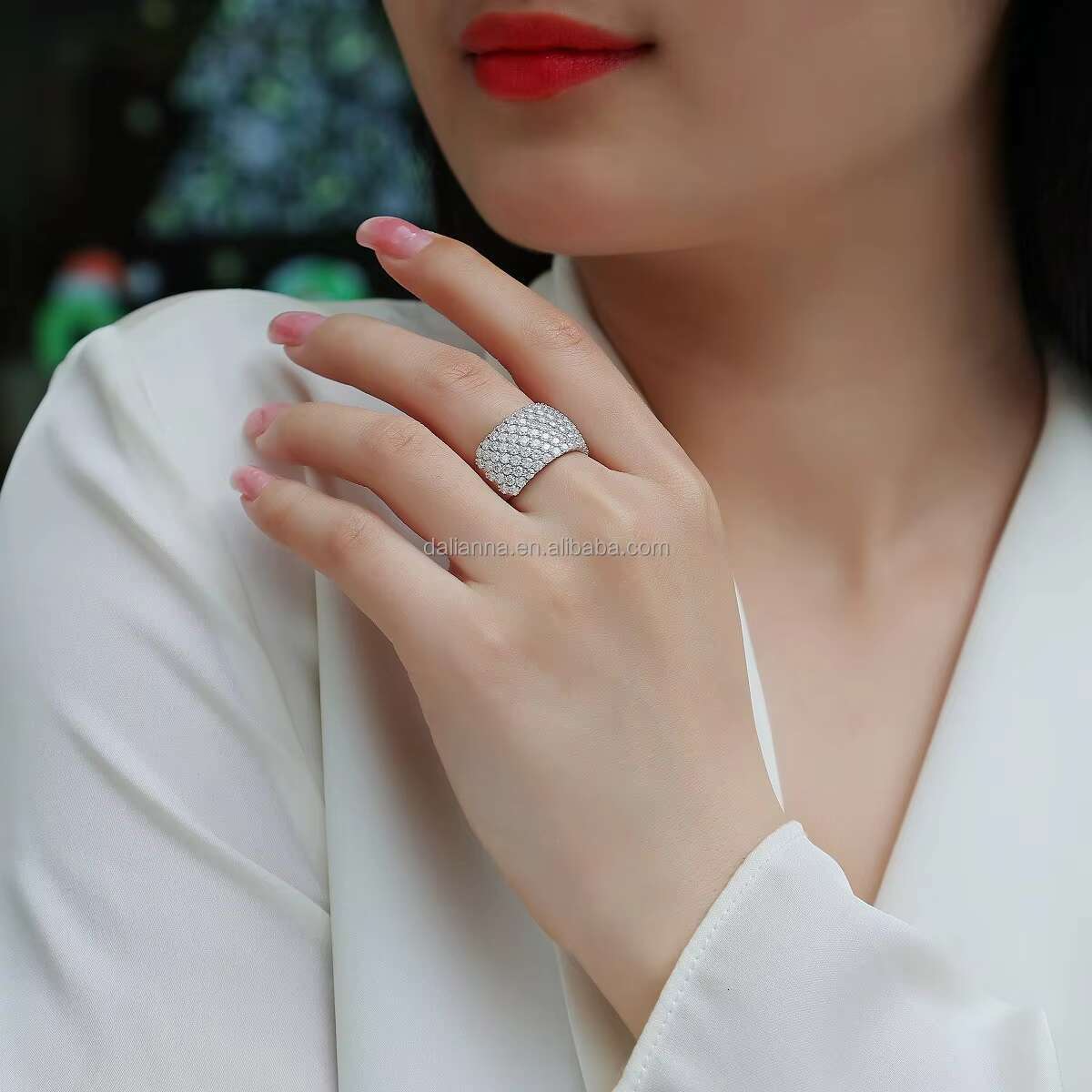 Make a Statement in Modern Mens Fashion with This Attractive 7rows 2mm Moissanite Diamonds Ring Crafted in 925 Sterling Silver