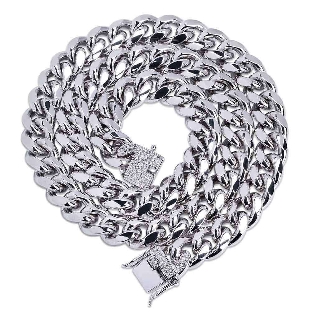 Hip Hop Necklace 12MM Smooth Cuban Chain Bracelet Trendy Men's Personality Jewelry INS Style