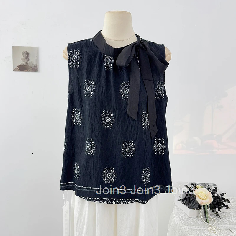 Bohemia Blouse Women Clothing Stand Neck Sleeveless Bandage Shirt 2025 Blusas Mujer De Moda Loose Summer Vintage Tops Female