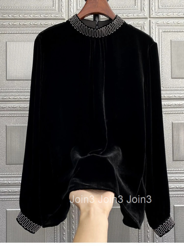 Velvet Women Shirts Long Sleeve Stand Temperament Blouses Loose Fashion Oversized Blouses Tops 2025 Blusas Mujer De Moda 27r880