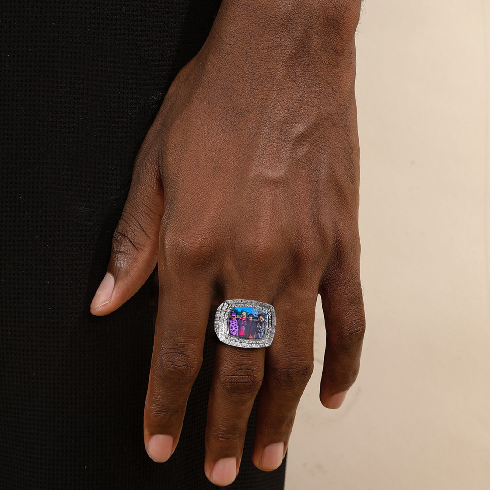 New Arrival Creative Personalized DIY Photo Cube Ring Hip Hop Cool Men's Copper Inlaid Diamond High-End Finger Ring