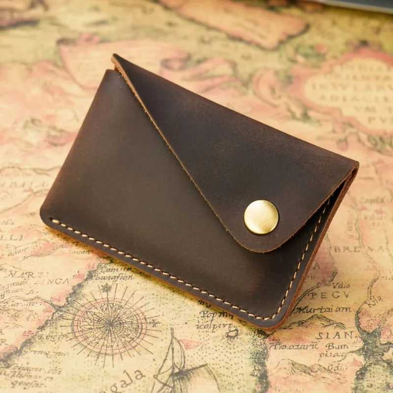 Men Genuine Leather Wallet Vintage Short Credit Case Ultra Mini Thin ID Card Holder High Quality Holder Cash Wallet Z250621