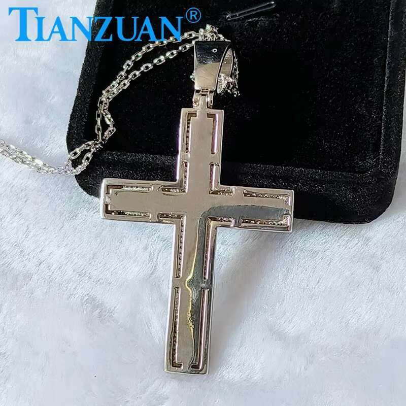 34x73mmTrendy Full Moissanite Cross Pendant Necklace for Women Men Fashion Necklace Jewelry Party Daily Accessories Fine Jewelry