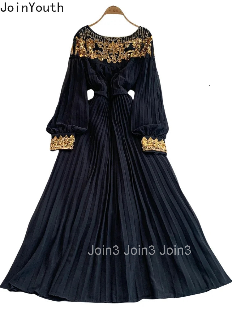 Temperament Robe Femme Summer Elegant Pleated Dresses for Women 2025 Vestidos De Mujer O-neck Vintage Bandage Sequin Maxi Dress