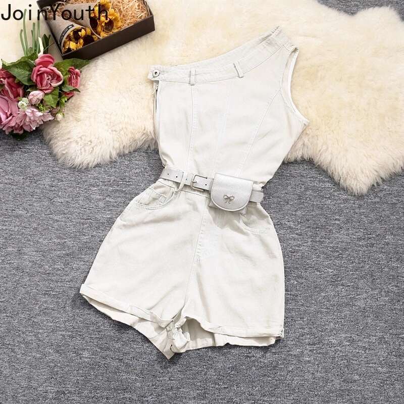 Harajuku Denim Jumpsuit Fashion Summer Rompers Womens Clothing 2025 Off Shoulder Slim Waist Sexy Playsuit Korean Y2k Bodysuit