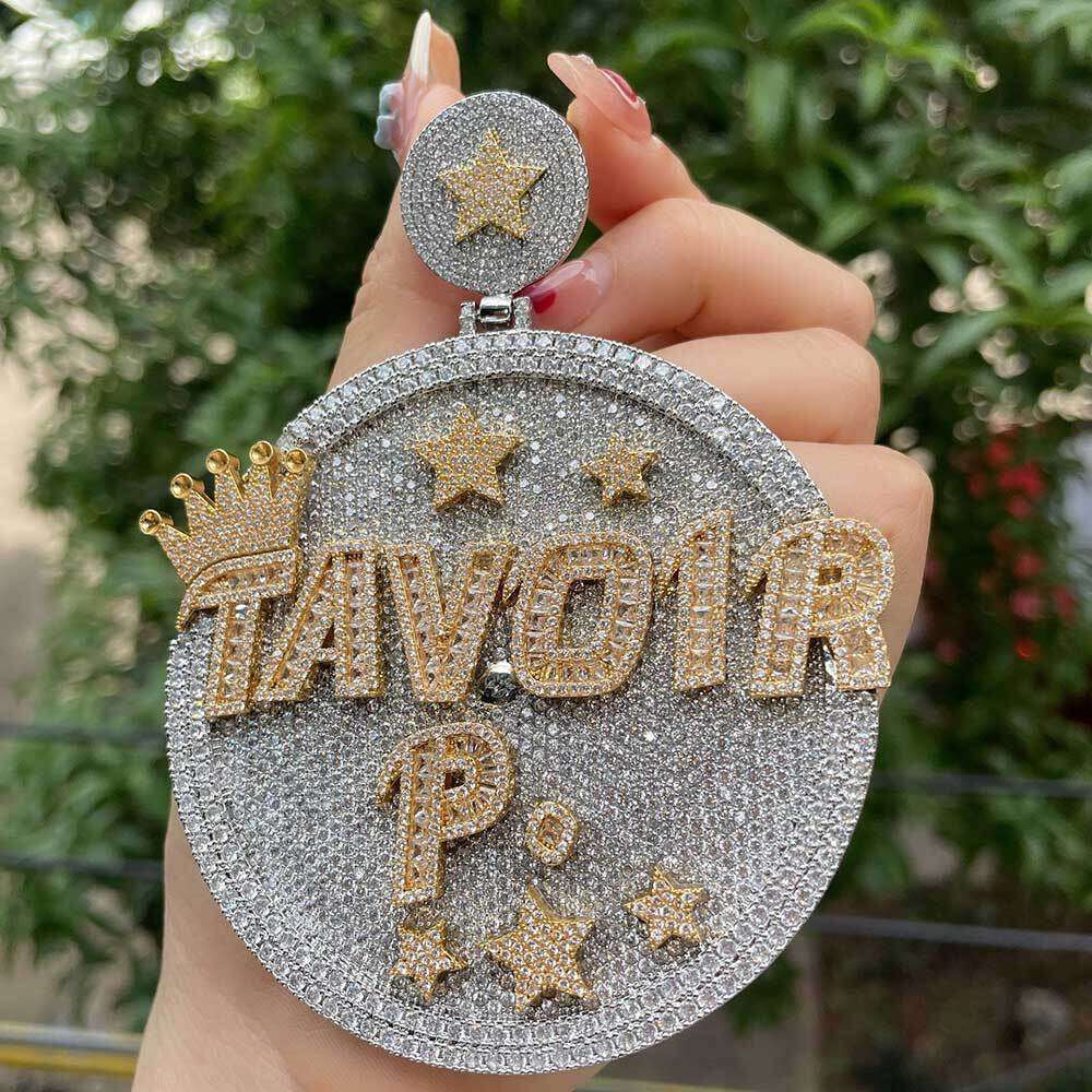 Hip Hop Jewelry Round Star Crown Letter Pendant Accessories Zircon Men's Necklace f738