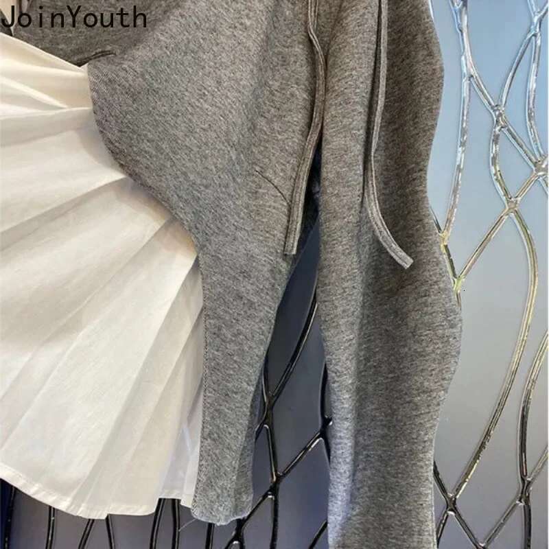 2025 Ropa Mujer T Shirts for Women Y2k Tops Contrast Color Tees Long Sleeve Bandage Tees Korean Camisetas Loose Zipper Tshirt