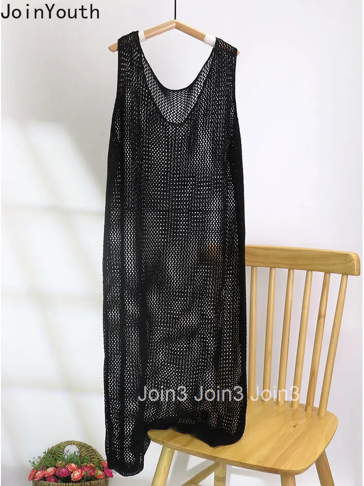 Korean Summer Woman Dress Fashion Hollow Out Knitted Robe Vestido Femme Casual Loose Sexy Maxi Dresses 2025 Vestidos De Mujer