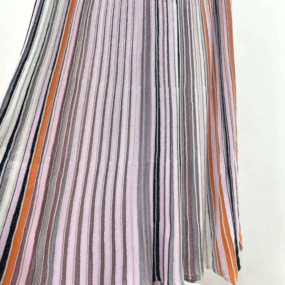Women Sequined Multicolor Striped Sling Dress V-Neck High Waist Sleeveless Vintage Slim Knitted Long Dress