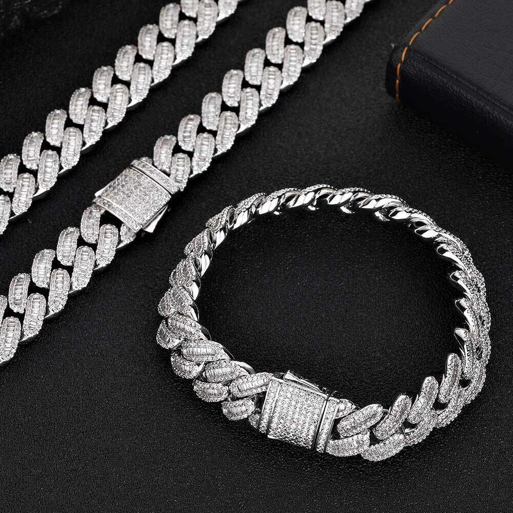 Hip Hop 12mm Spring Clasp Mixed Zircon Cuban Necklace Trendy Brand Personality Men's Bracelet Jewelry 16fe
