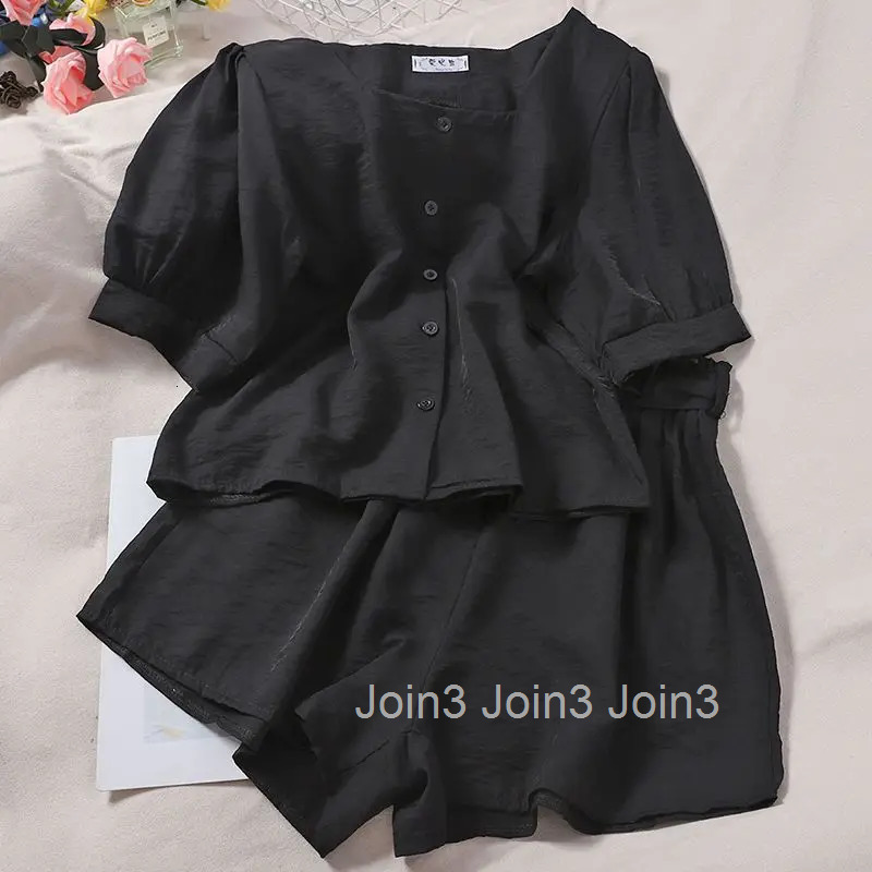 Summer Two Piece Sets 2025 Womens Clothing Square Collar Puff Sleeve Blouse Highi Waist Wide Leg Pants Outfits Temperament Set