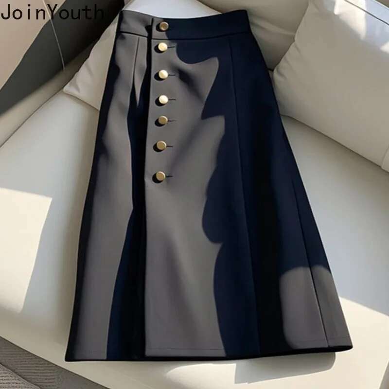 High Waist Skirts Women Temperament A-line Jupe Single Breasted Slim Fit Saia 2025 Faldas Mujer De Moda Chic Office Lady Skirt