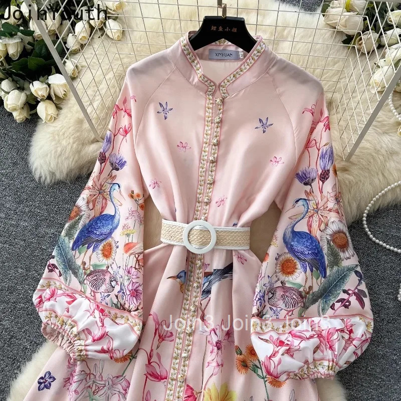 Elegant Dresses for Women Chic Floral Single Breasted Slim Waist Robe Femme Vintage Big Swing Maxi Dress 2025 Vestidos De Muer