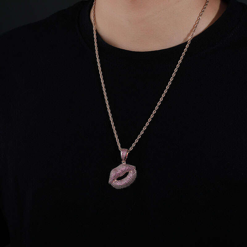 Hip-Hop Sexy Pouty Lips Micro-Paved Purple Zircon Personality Pendant