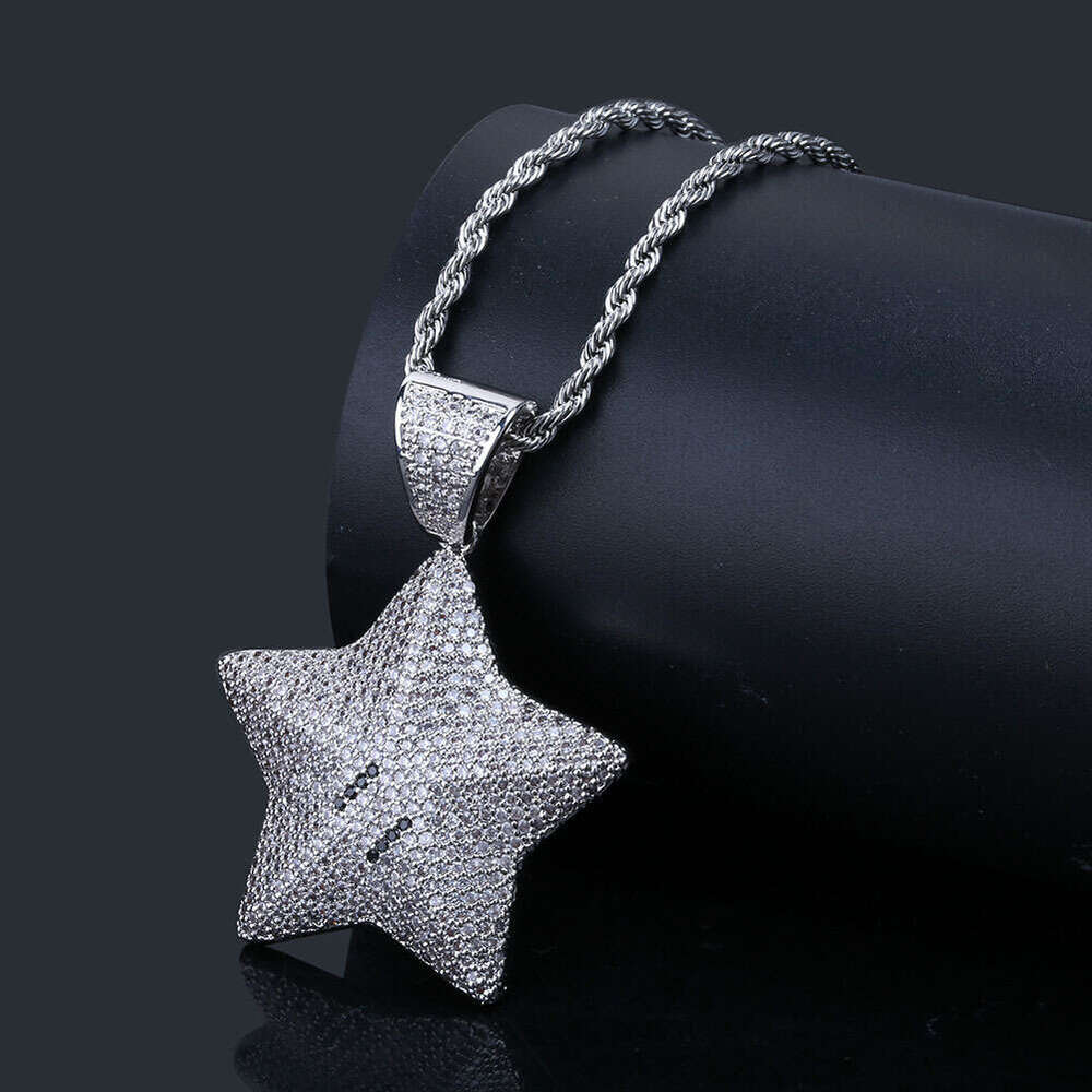 Hip Hop Geometric Pentagram Cartoon Pendant Micro Paved Zircon Unisex Trendy Jewelry Necklace