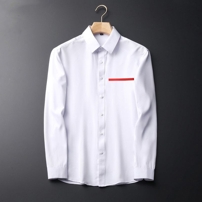 Designer Men's Dress Shirt Business Casual Long Sleeve Elastic Stretch Wrinkle-Free Formal Man Male Lapel Button Down Shirts Tops for Mens 20-COLORS Asian size S - XXXXXL