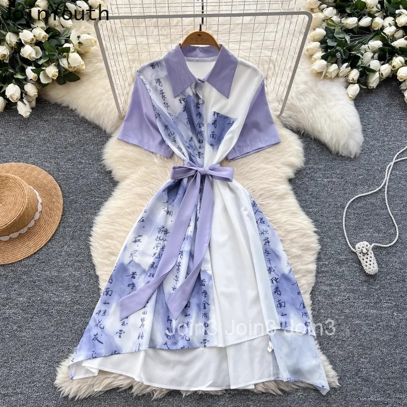 Bandage Slim Waist Woman Dress 2025 Vestidos De Mujer Short Sleeve Letter Summer Robe Femme Vintage Casual Irregular Dresses