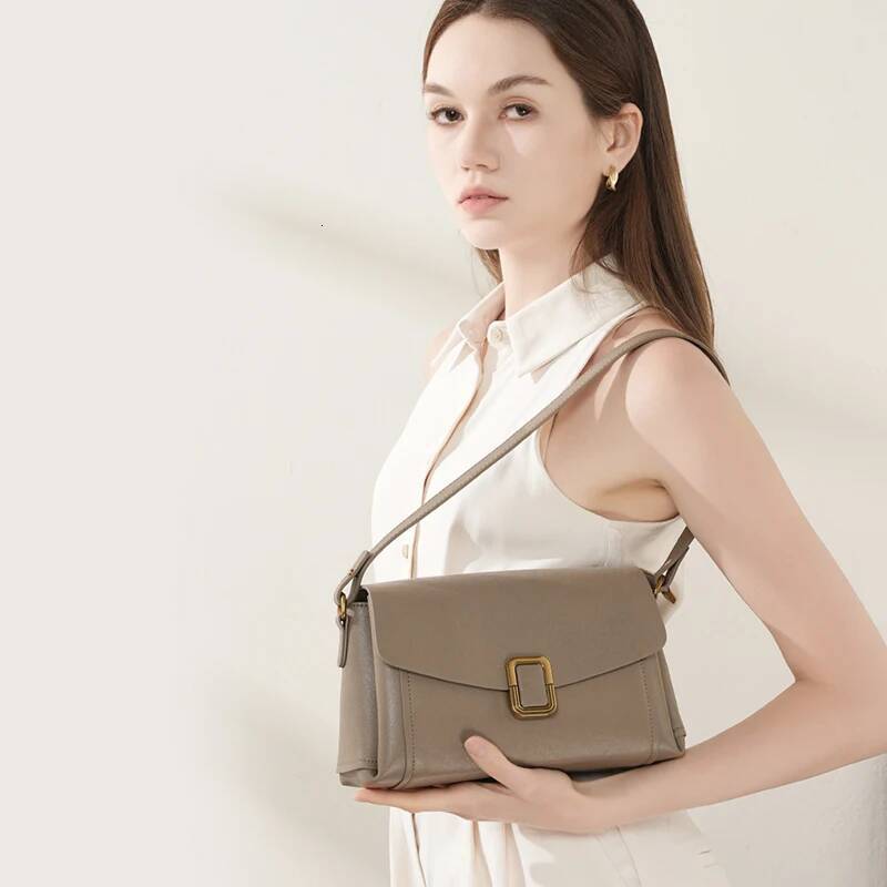 DHGM Genuine leather women's high-quality and simple casual cowhide armpit hand-held shoulder bag, crossbody bag