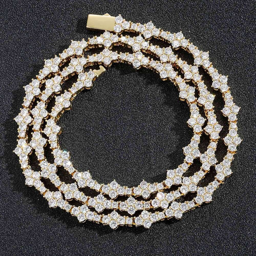 Personalized Zircon Plum Blossom Tennis Chain Men's Necklace Trend Spring Buckle Hip-Hop Accessories dca7