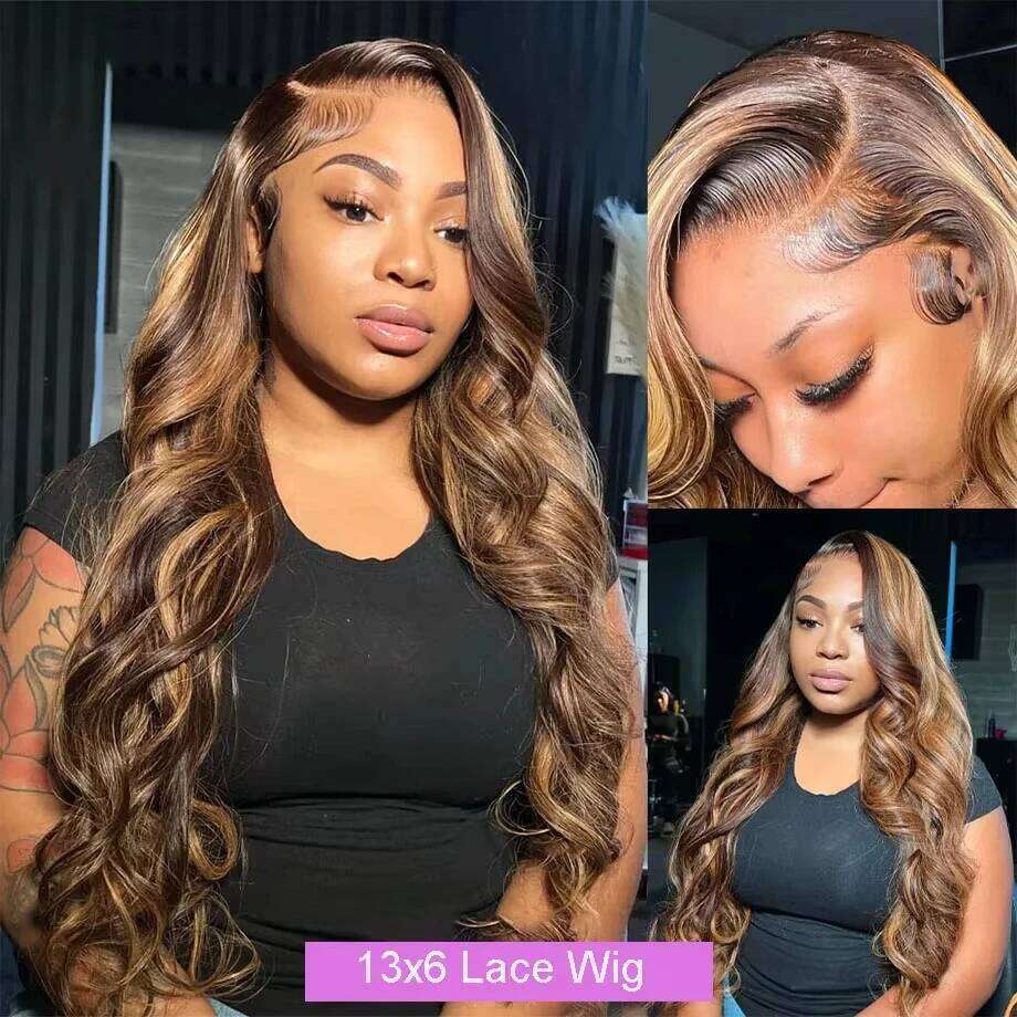 Body Wave Lace Front Wig Colored Highlight Human Hair For Women 13x6 Hd Transparent Brazilian P4/27 Blonde Pre Plucked Wigs