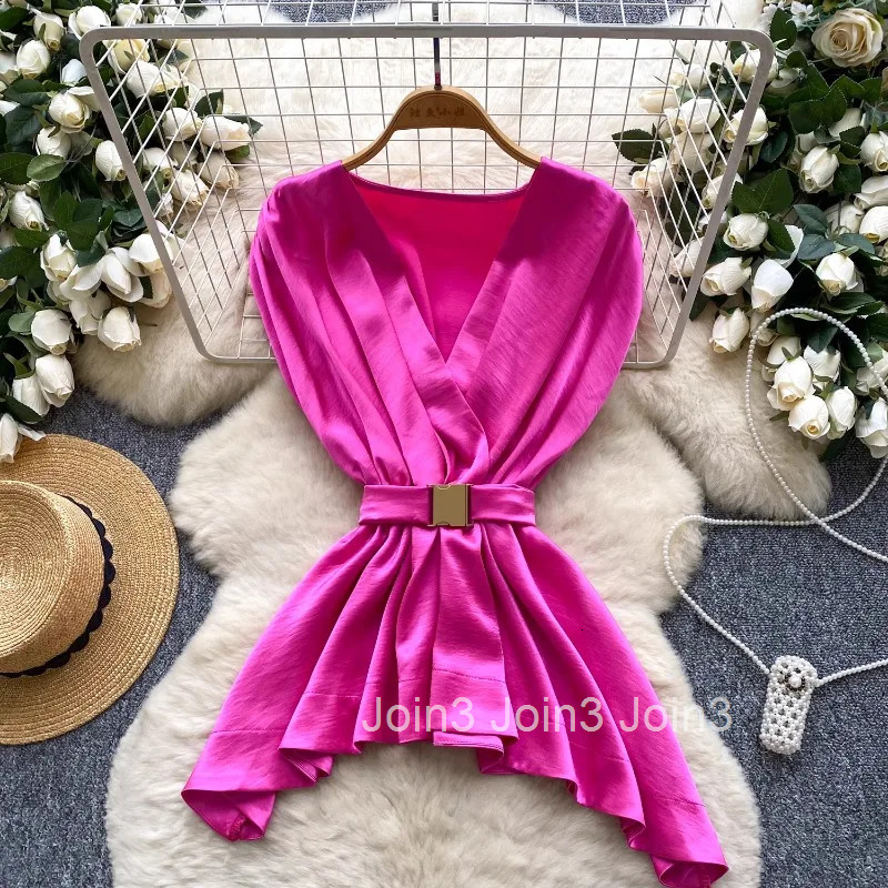 2025 Blusas Mujer De Moda Sleeveless Tunic Blouse Womens Clothing Temperament Lady Tops Slim Waist Folds Summer Shirt Blouses