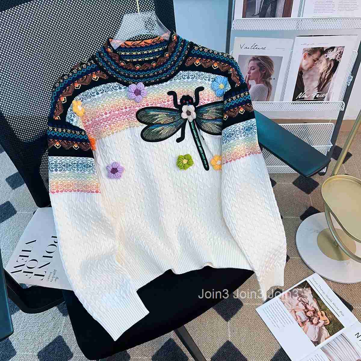 Vintage Women Sweater 2025 Ropa Mujer Heavy Embroidery Long Sleeve O-neck Jumper Fashion Korean Knitted Cropped Pullovers 27s339