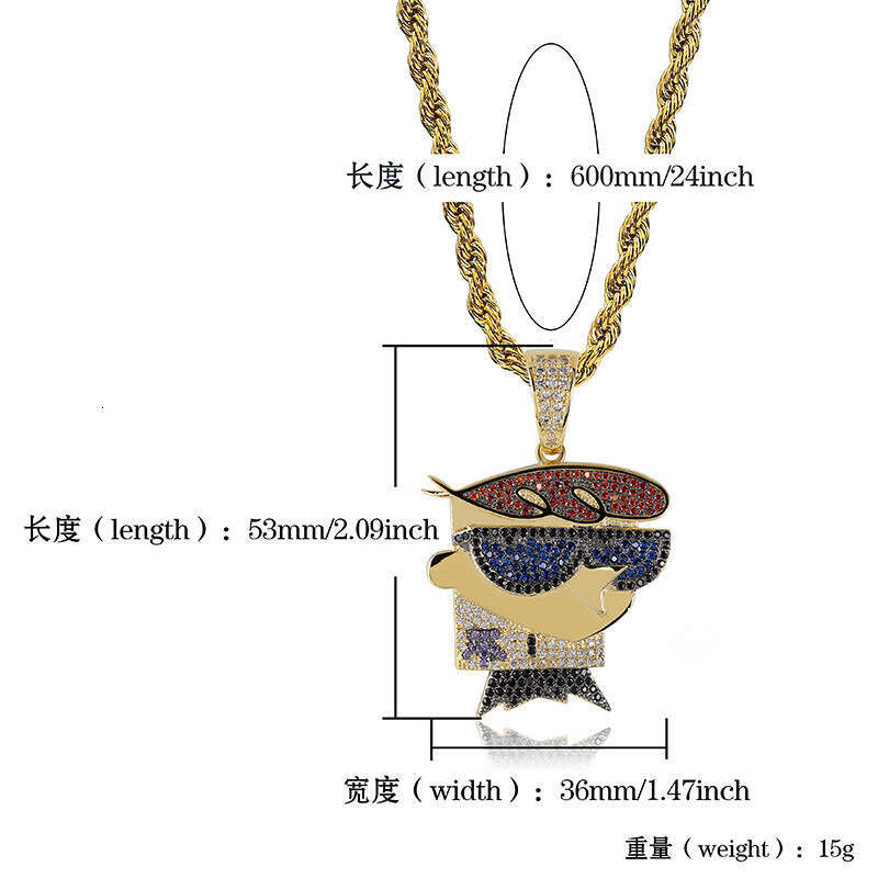 Hip Hop Cartoon Character Dexter Pendant Micro Paved Zircon Men's Necklace