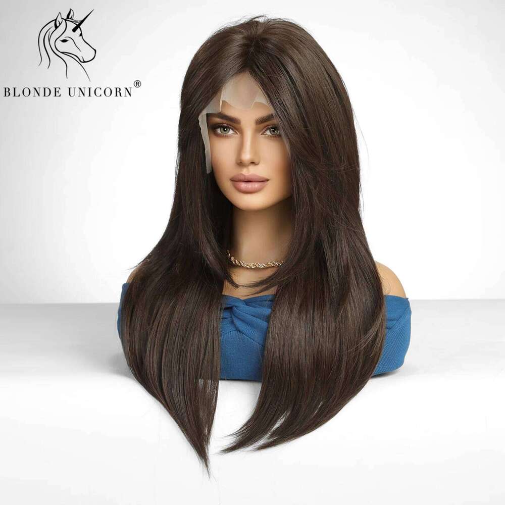 13x6 Lace Front Wig Brown Straight Synthetic Wigs for Black White Women Daily Party Cosplay Heat Resistant Hair