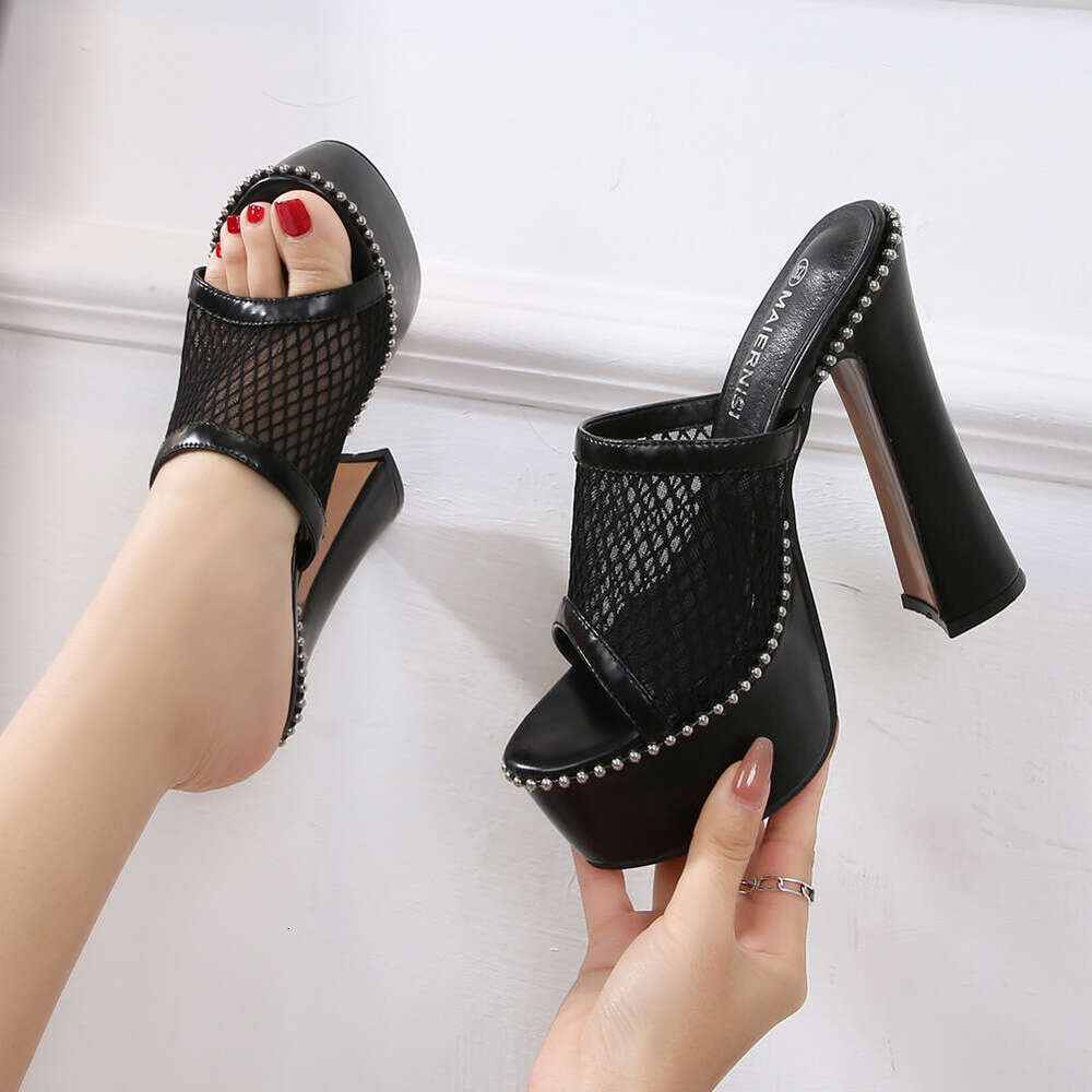 New Style Mesh Waterproof Platform High Heels Thick Heel Outdoor Fairy Fashion One-Strap Sandals