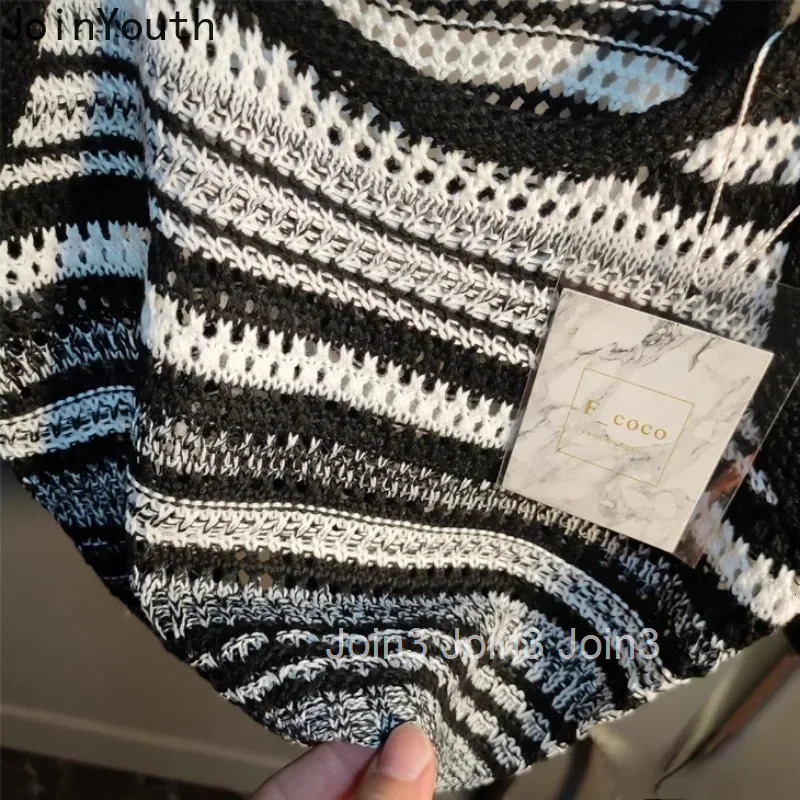 Knitting Tank Crop Top 2025 Womens Clothing Fashion Striped Summer Camis Vintage Casual Hollow Out Vest Y2k Tops Ropa Mujer