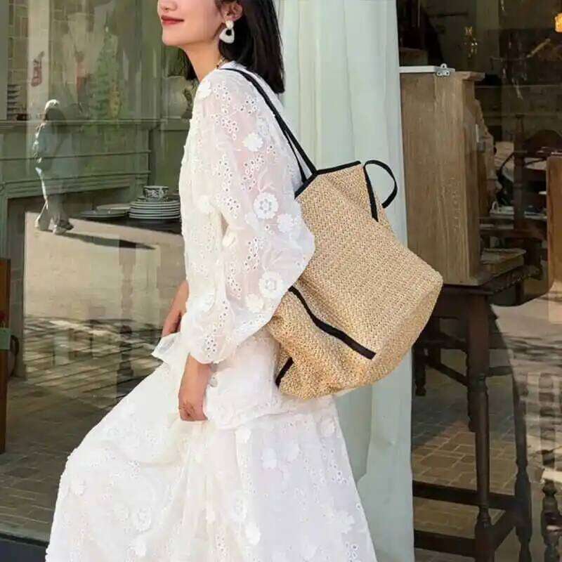 Summer Soft Straw Bags For Women Shoulder Bohemian Woven Beach Bag Casual Knitting Handbag And Purses Travel Shopper Tote