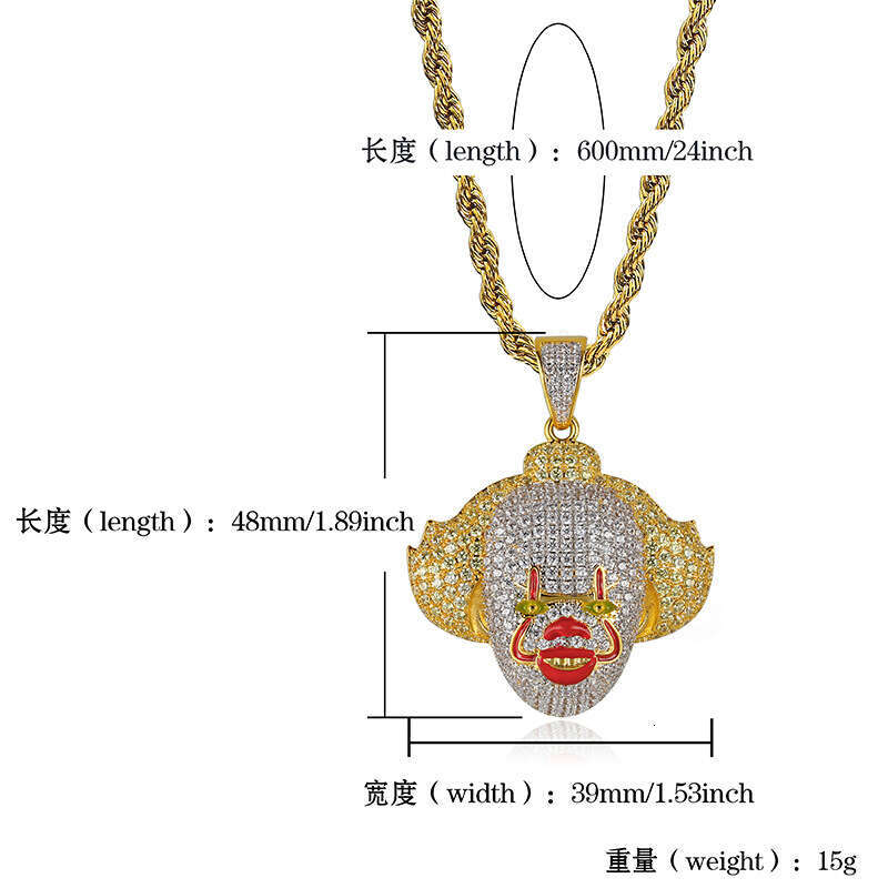 Hip Hop COS Classic Clown Fun Pendant Full Zircon Inlay Unisex Trendy Accessories