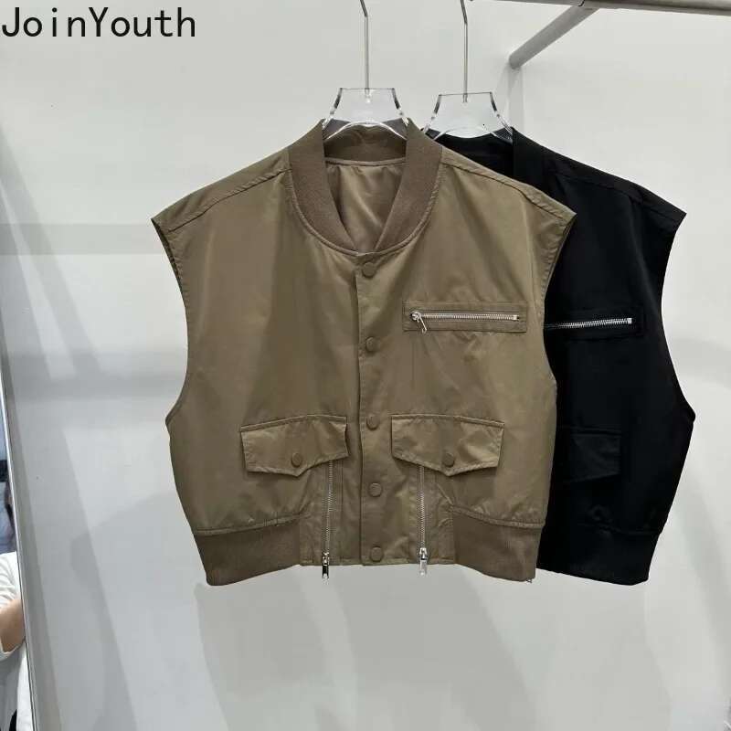2025 Women Clothing Fashion Vest Patchwork Zipper Sleeveless Waistcoat Korean Casual Tanks Crop Tops Chalecos Para Mujer 27r575