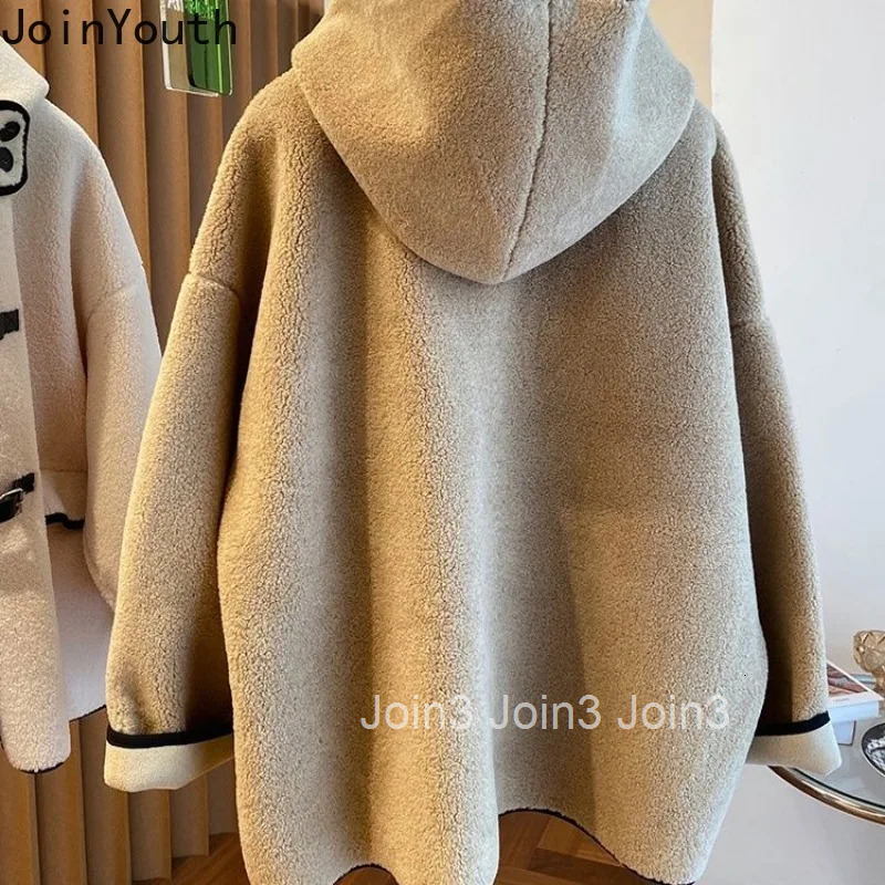Oversized Jackets for Women 2025 Winter Clothing Hooded Lamb Wool Female Coat Vintage Streetwear Casual Outwear Fashion Y2k Tops