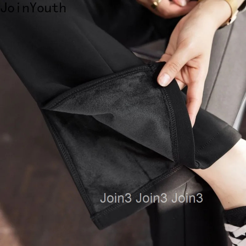 2022 New Bottoms Fashion Plare Pants for Women High Waist Slim Fit Black Trousers Simple Thicked Split Vintage Pantalon Femme