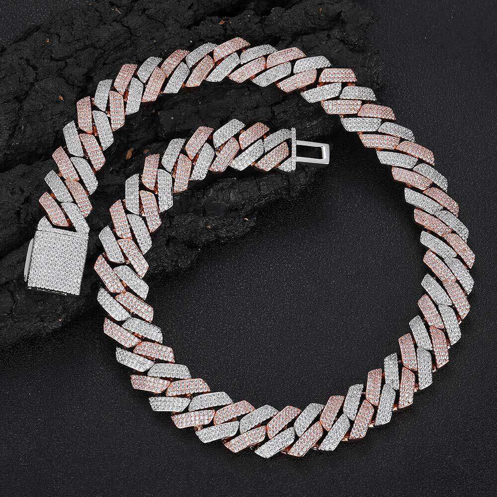 20mm Three-Row Zircon Rhombus Cuban Chain Thick Men's Trendy Brand Personality Hip-Hop Necklace 2567