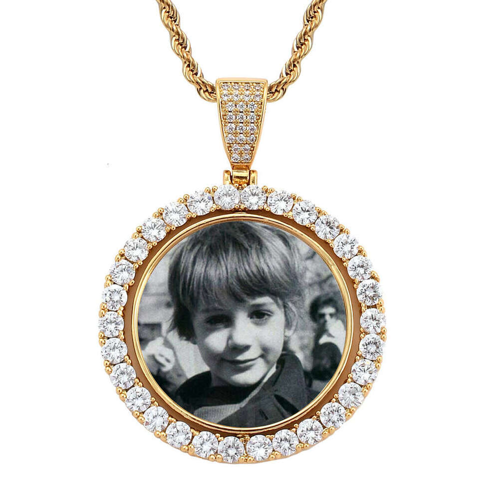 Necklace for Men Round Frame Rotatable Double-Sided Photo Pendant Commemorative Personalized Hip-Hop Jewelry c1ff