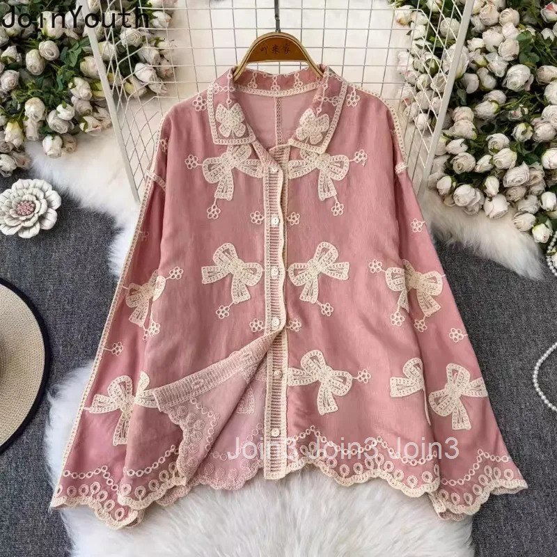 2025 Blusas Mujer De Moda Vintage Blouse Womens Clothes Heavy Butterfly Embroidery Shirts Long Sleeve Loose Summer Blouses Tops