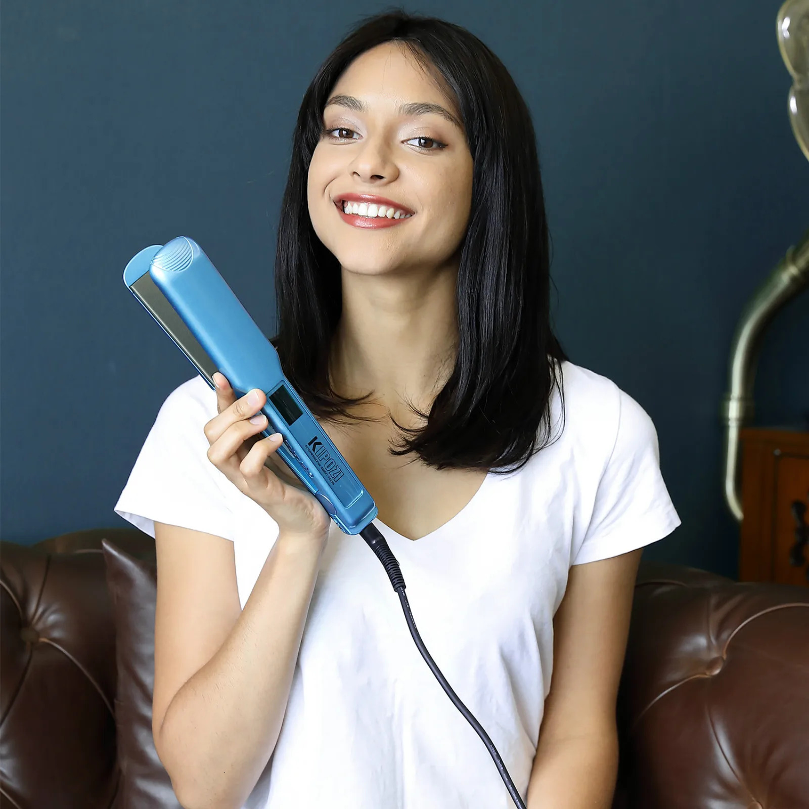 KIPOZI Adjustable Hair Straightener 1.75 Inch Wide Flat Iron Professional Styler LCD Display 30S Fast Heat Dual Voltage 250529