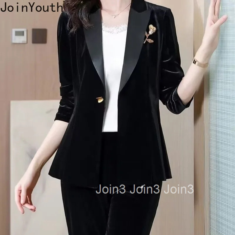 Temperament Jackets Womens Clothes Office Lady Black Velvet Tops 2025 Ropa Mujer Vintage Korean Outwear Slim Fit Chic Coats