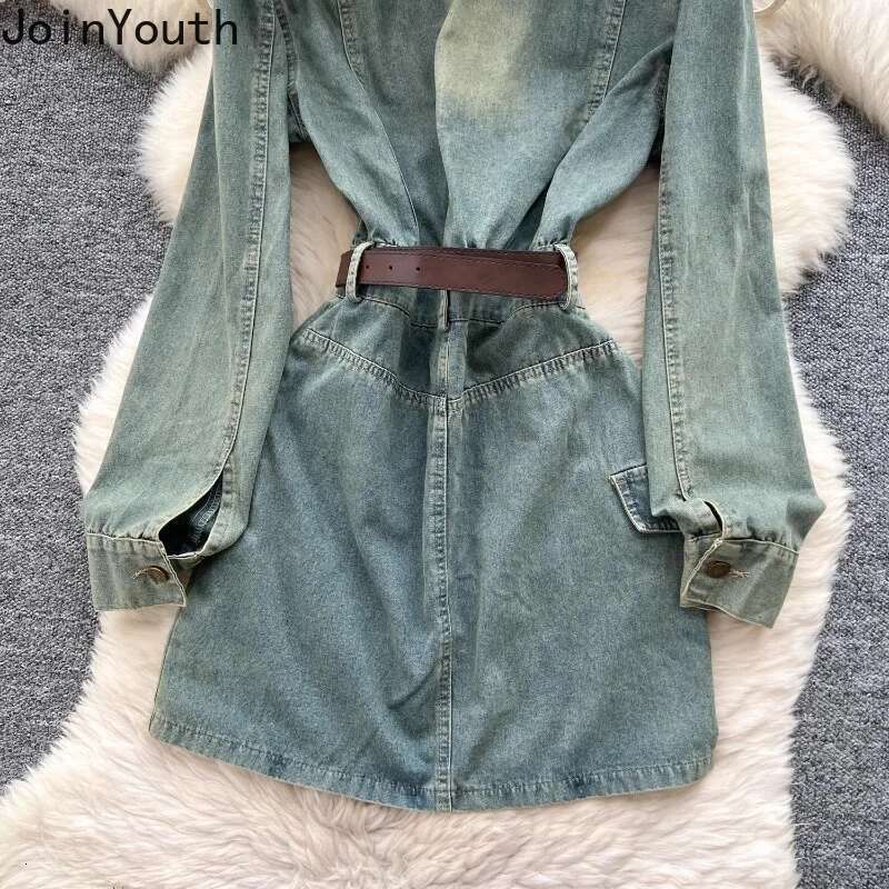 Denim Dresses Women Clothing Slim Waist Long Sleeve Casual Robe Femme 2025 Vestidos De Mujer Fashion Korean Bodycon Y2k Dress
