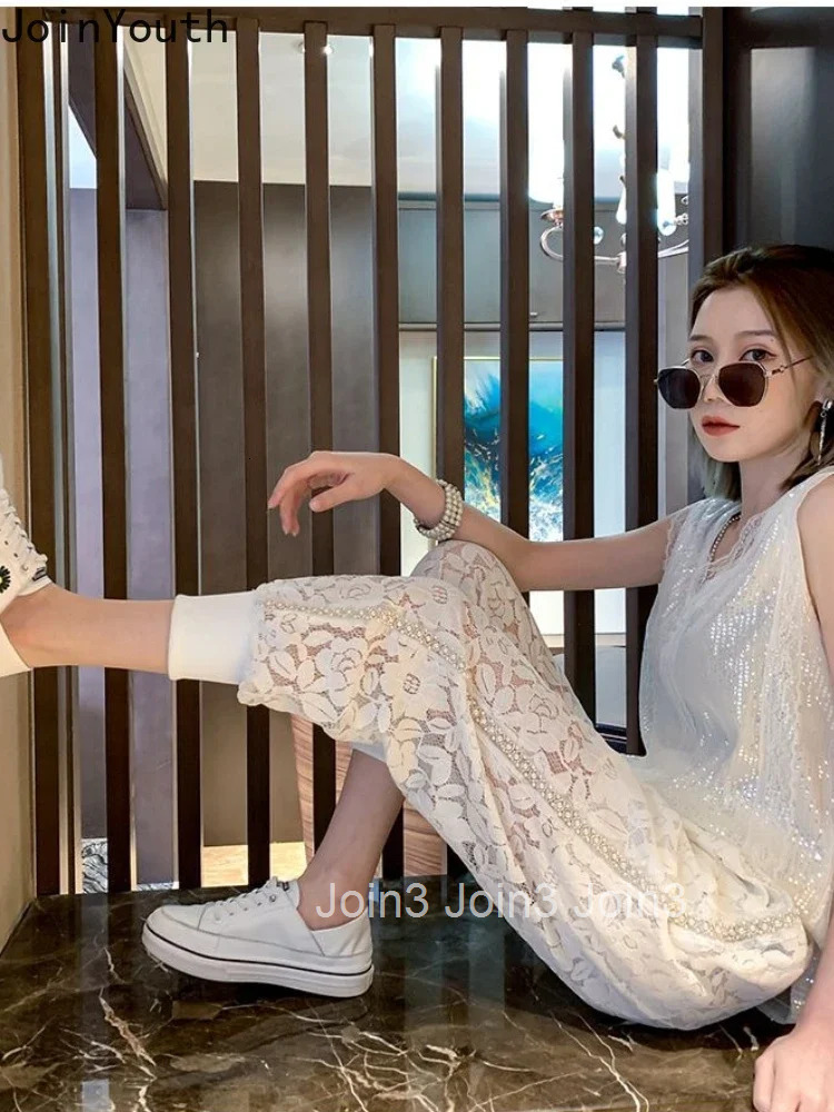Chic Lace Pants Women 2025 New Bottoms High Waist Temperament Sexy Trousers Hollow Out Beading Casual Y2k Pantalon Femme 7m768
