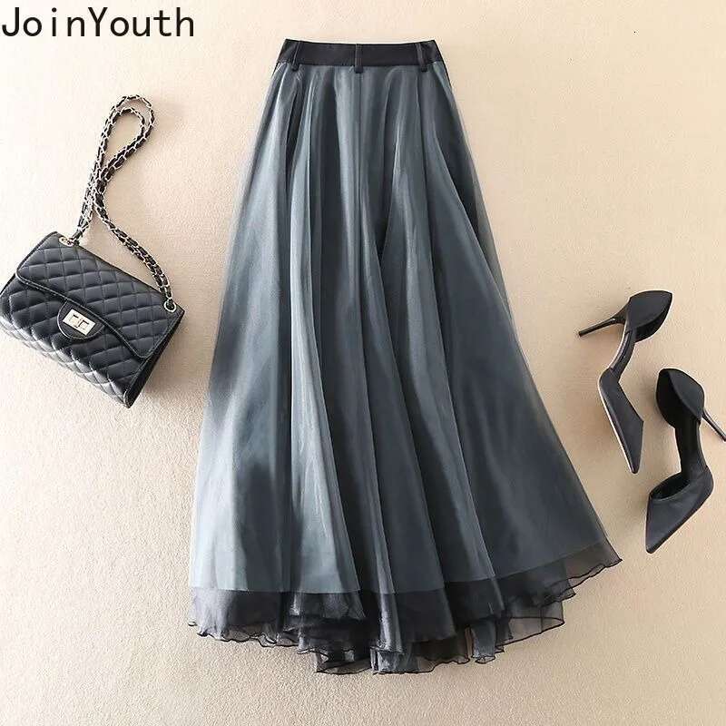 Y2k Skirts Women Clothing Patchwork Gauze A-line Saia High Waist Fashion Jupe Contrast Color Casual Skirt Faldas Mujer De Moda