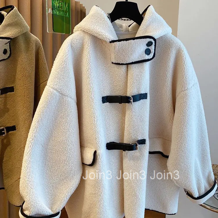 Oversized Jackets for Women 2025 Winter Clothing Hooded Lamb Wool Female Coat Vintage Streetwear Casual Outwear Fashion Y2k Tops