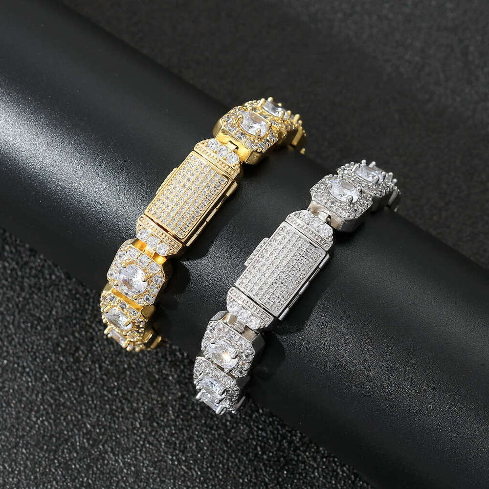 for Men 13mm Flip Clasp Rock Sugar Zircon Bracelet Men's Trendy Hip Hop Accessories 9dd7