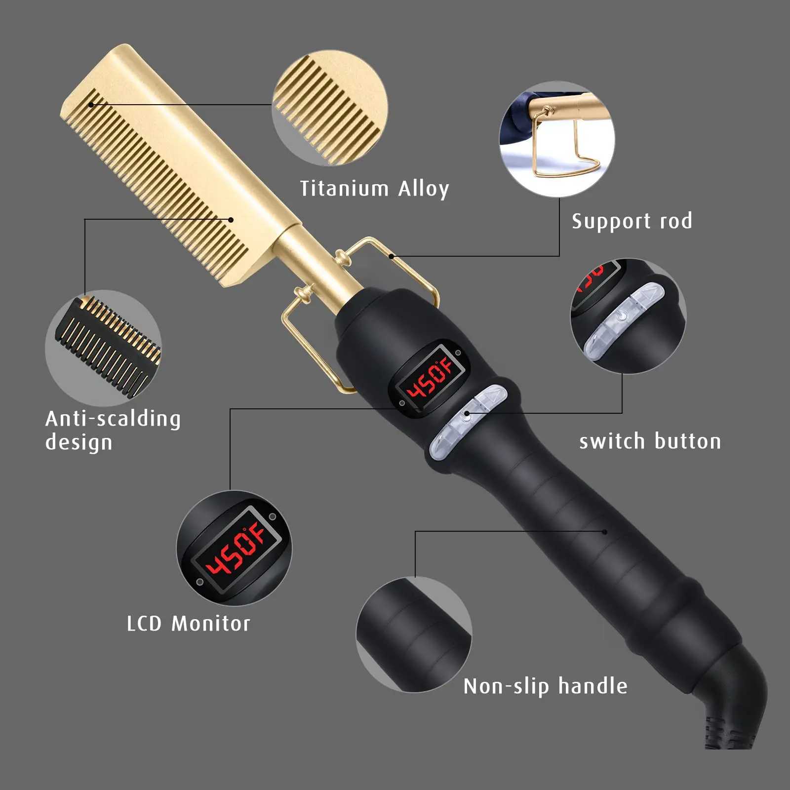 UNTIOR 3 in 1 Straightening Comb Multifunctional Hair Portable Travel Ceramic Comb Electric Hair Straightener for Hair and WigsXJ250621