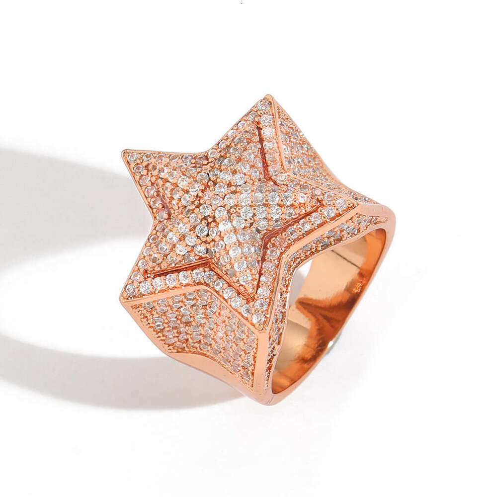 Five-Pointed Star 3D Micro Paved Full Zircon Men's Trendy Brand Ring Hip Hop Accessories 42aa